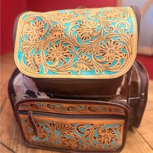 Floral Embossed Leather Backpack